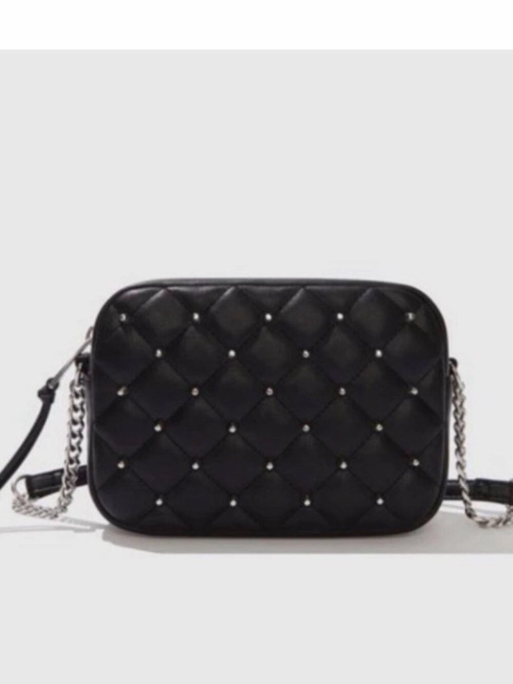 Rebecca Minkoff Black Studded Quilted Crossbody Bag | Silver Hardware